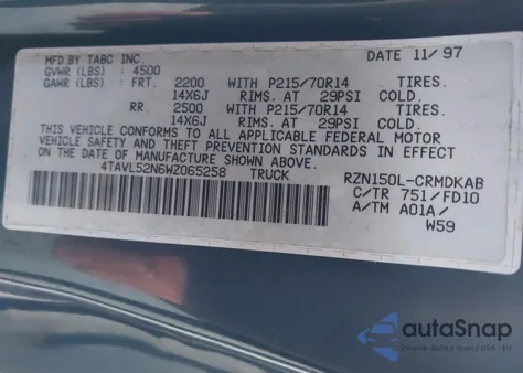 1998 Toyota Tacoma z USA, uszkodzony, nr VIN 4TAVL52N6WZ065258